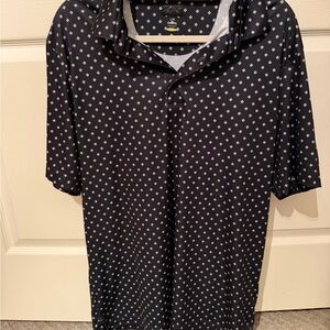 Greg Norman Collection Black Polo with White Diamond Print